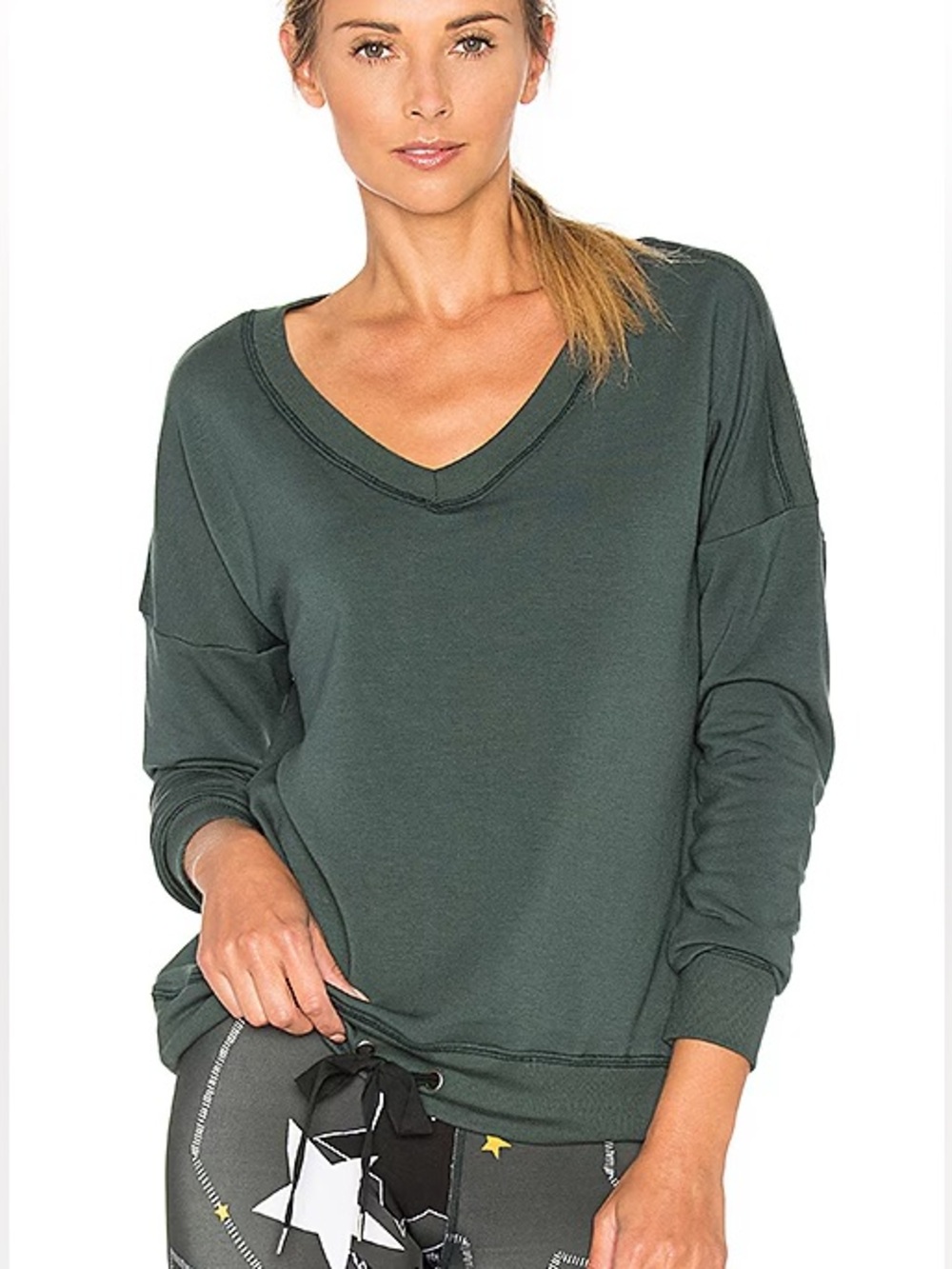 Beyond Yoga Cozy Fleece Rib Pullover Sweater in Evergreen
